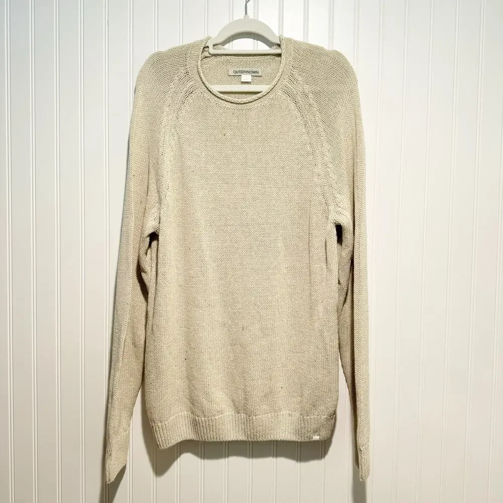 Outerknown Pacifica Sweater Oatmeal Speckled Knit Recycled Cotton Mens Large